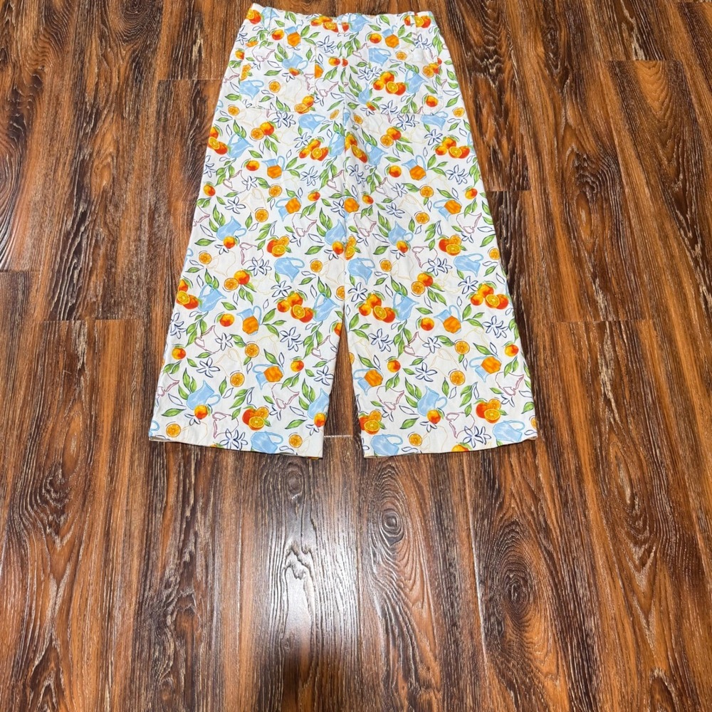 Jules & Leopold Women's M Medium White Citrus Fruit Pitcher Print Wide Leg Pants - Picture 2 of 7